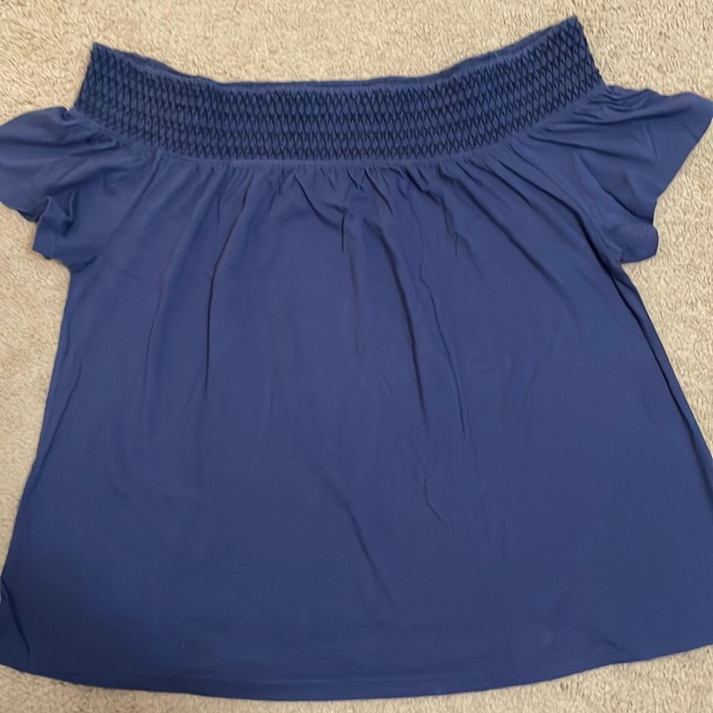 Stretchable Blue Off-Shoulder Top